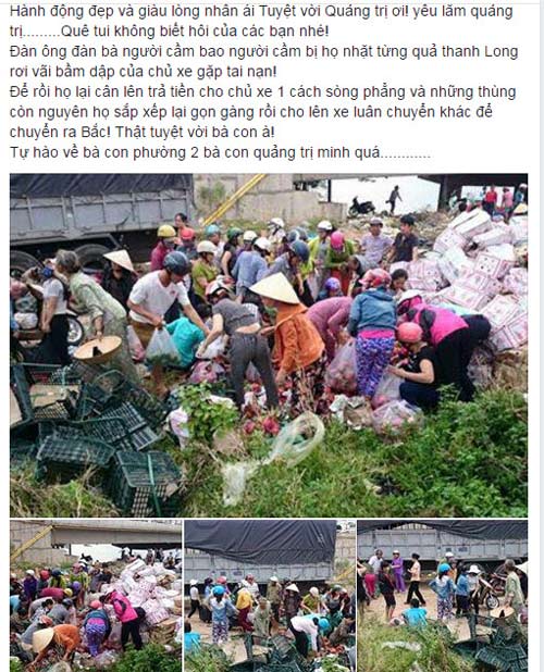 Xe tải chở trái cây bị lật ở Quảng Trị